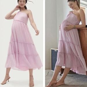 HATCH The Joy Lilac One-Shoulder Ruffle Maxi Maternity Dress - Size L